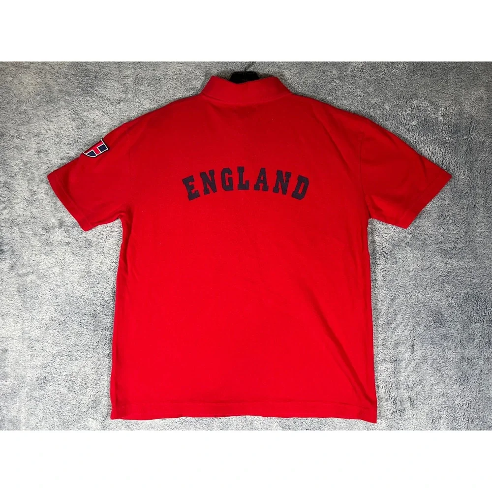 RC Mens Red England Soccer League‎ Embroidered Patch Polo Shirt Large